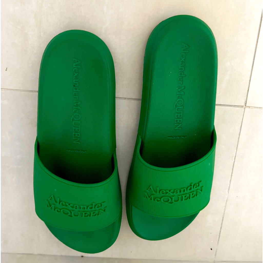 Alexander Mcqueen Green Slides With Logo